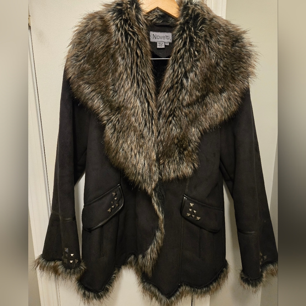 Novelti  Penny Lane Jacket Faux Suede  Faux Fur Trim & Studds Small